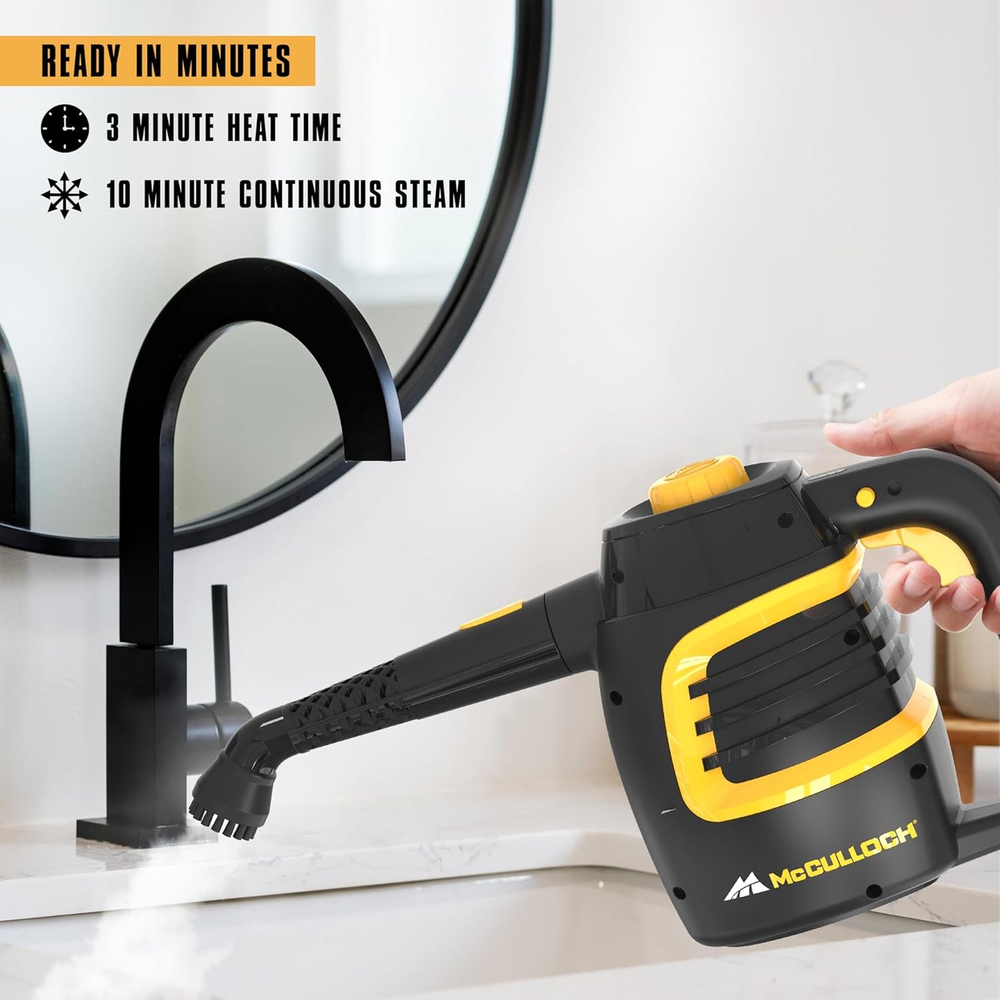 McCulloch MC1385 Deluxe Canister Steam Cleaner, 2-Hour Runtime, Chemical-Free, 23 Accessories: Mop Head, Brushes & More - Built for Home, Tile, Carpet, Furniture, & Personal Car Detailing