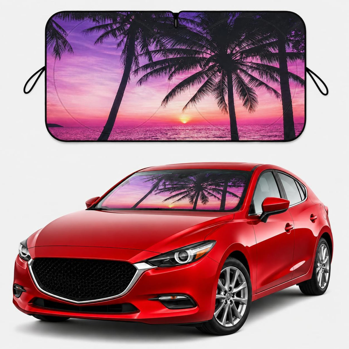 Car Windshield Sun Shade, Funny Cartoon Eyes Sun Visor for Car Windshield Universal Fits Sedan Compact Car Hatchback SUV, UV Heat Protection - 59 x 27.5