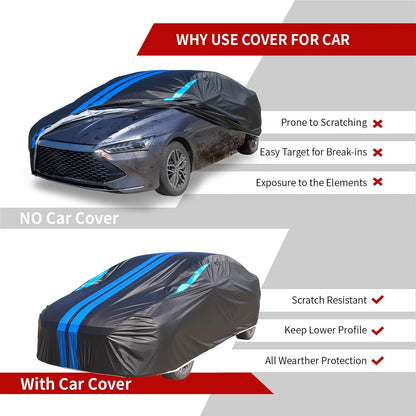 Car Cover Waterproof All Weather,6 Layers Car Covers for Automobiles, Full Exterior Cover with Zipper, Outdoor Car Cover Sun UV Rain Snow Wind Protection, Fit for 185"(185*70*59 inch)Sedan