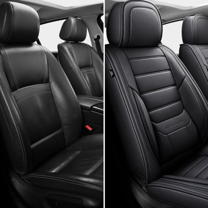 MINGBRON Car Seat Cover Full Set, Leather Car Seat Cover, Waterproof Seat Covers, Car Seat Cushion, Nappa Leather Seat Covers Car Seat Protector Universal Fit Most Cars Black