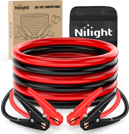 Nilight Jumper Cables for Car Battery 8 Gauge 12 FT Booster Cable Heavy Duty 250 A CCA with Carrying Bag Jump Start Emergency Kit Pickup Vans SUV Sedan Motorcycle