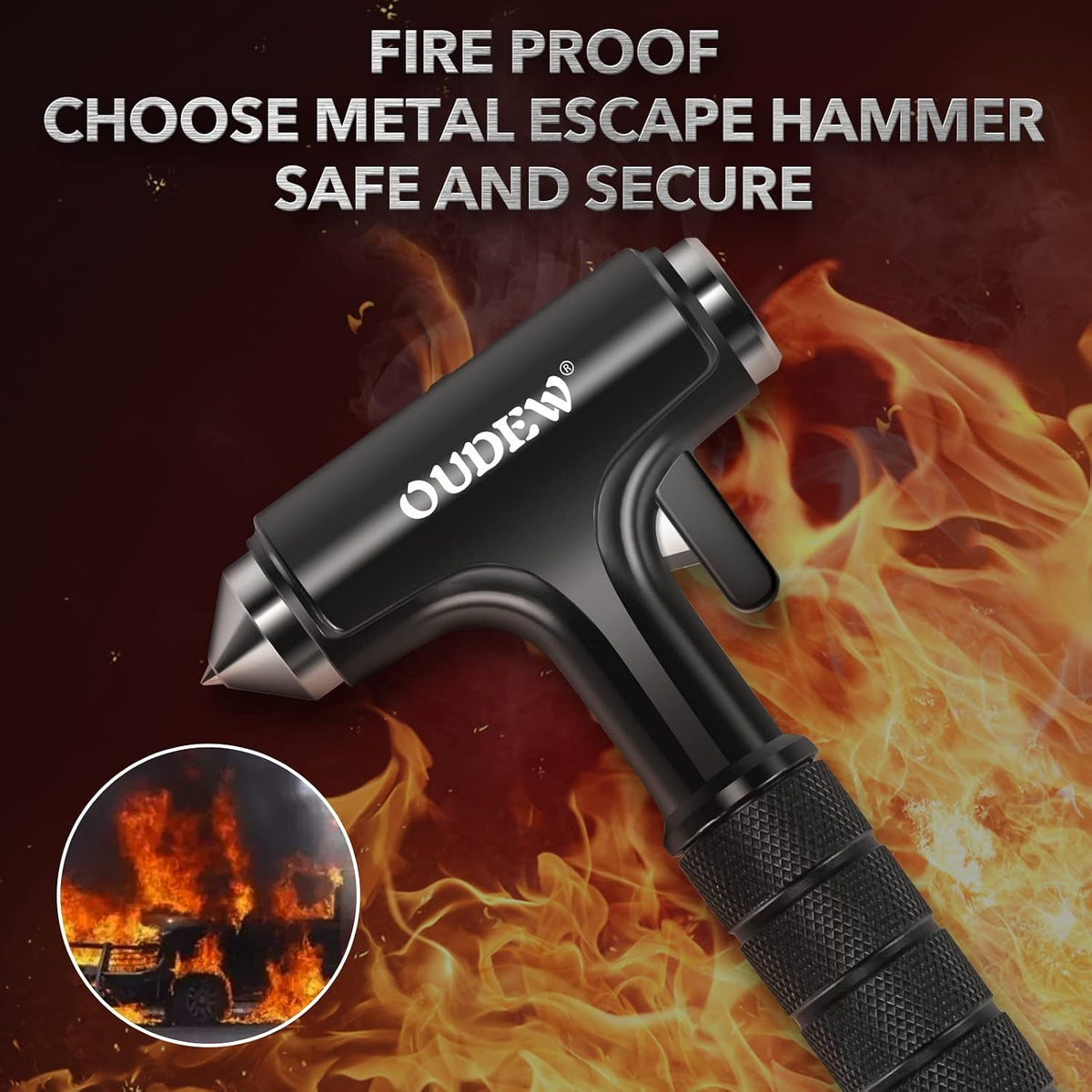 Car Safety Hammer, Car Glass Breaker with Seat Belt Cutter, Automotive Escape Tool with Lighting Function, Metal Window Breaker, Emergecy Safety Hammer for Auto Accidents (Black)
