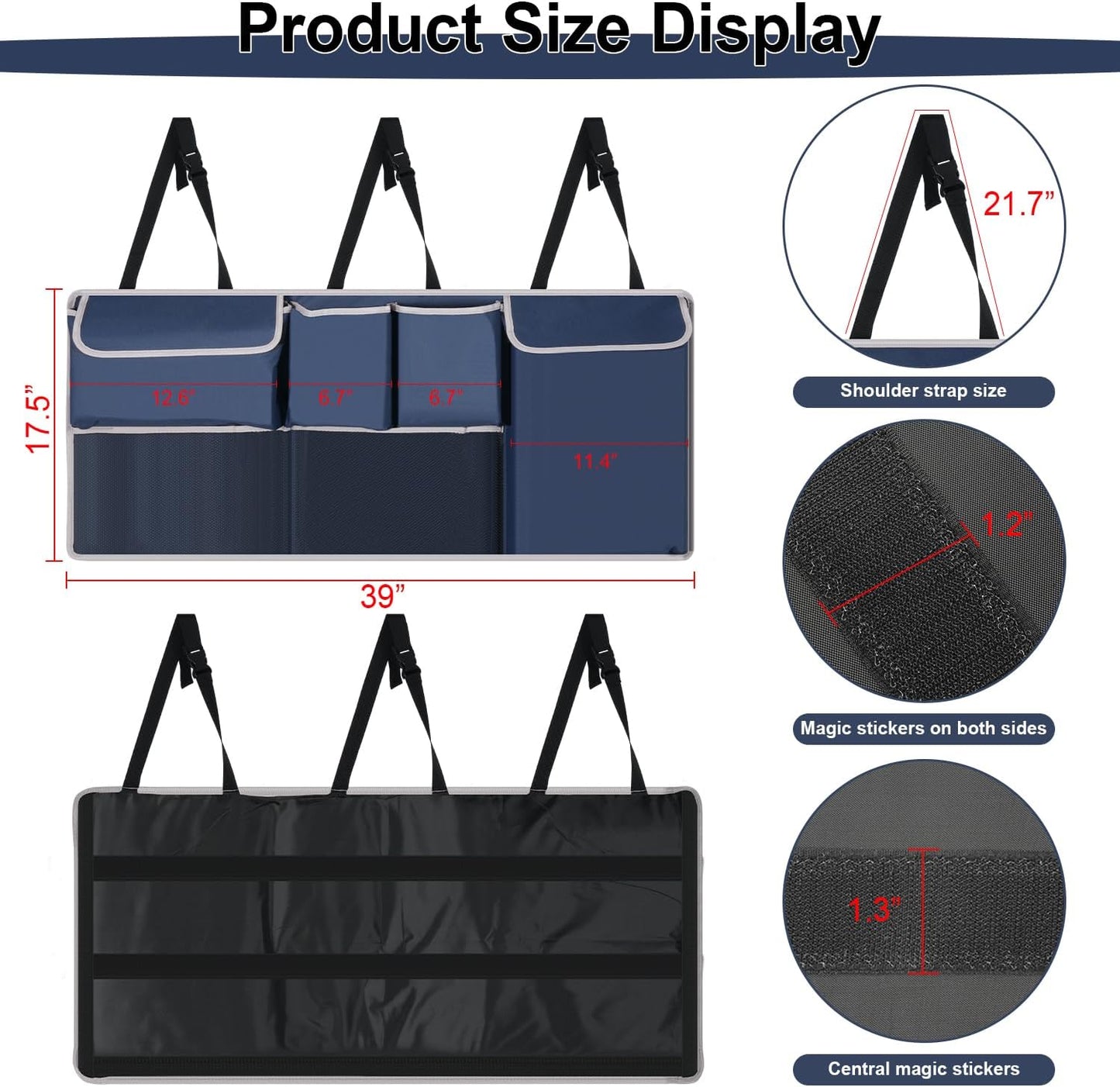 UYYE Trunk Hanging Organizer, Backseat Bag, Car Interior Accessories with 4 Pockets & 2 Mesh Pouches for Groceries, Will Provide More Storage Trunk Space for SUV, Jeep, MPVs