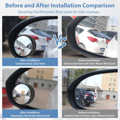 Blind Spot Mirror, HD Glass & ABS Housing, 360° Adjustable Convex Wide Angle Rear View Mirror, Stick-On Universal Fit for Car SUV Truck RV Van, Black (2, Round, Black Stick)