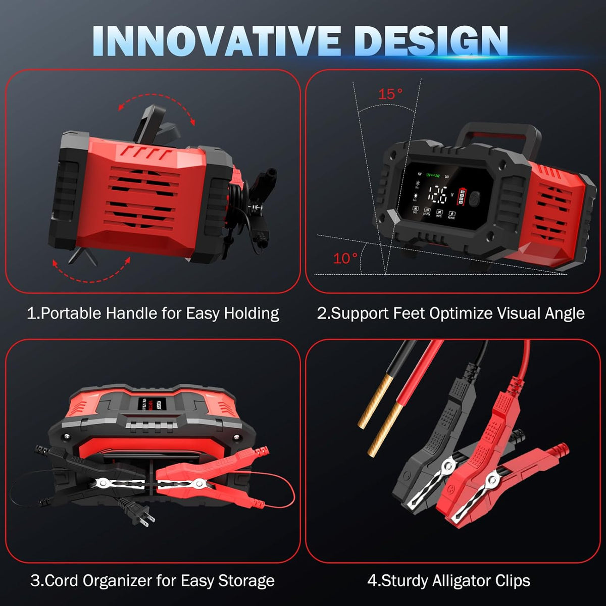 20-Amp Car Battery Charger, 12V/20A and 24V/10A LiFePO4,Lead-Acid(AGM/Gel/SLA) Automatic Smart Trickle Charger Maintainer,Desulfator, 300W Fast Charging for Automotive Truck Motorcycle Lawn Mower Boat