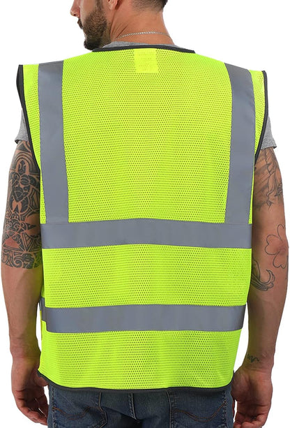 Dib Safety Reflective Safety Vest for Men Women, High Visibility Vest with Pockets and Zipper, ANSI Class 2