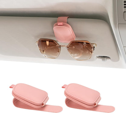 Yuoyar Magnetic Leather Sunglasses Holder for Car, 2 Packs (Black) | Magnetic Car Visor Accessories