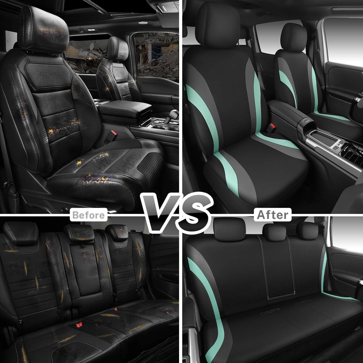 CAR PASS Line Rider Sporty Front Seat Covers,Gray Car Seat Covers Two Front Seats Only, Airbag Compatible,Universal Fit Sedans,Cars,Vans,SUV,Truck(Black and Gray)