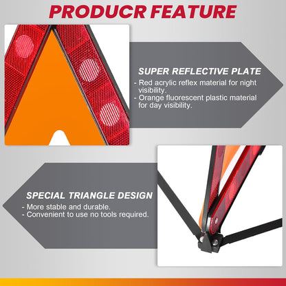 DASBET Emergency Warning Triangles | Roadside Safety Triangle, 3 Pack Foldable Warning Reflective Triangle with Case for Vehicles Breakdown