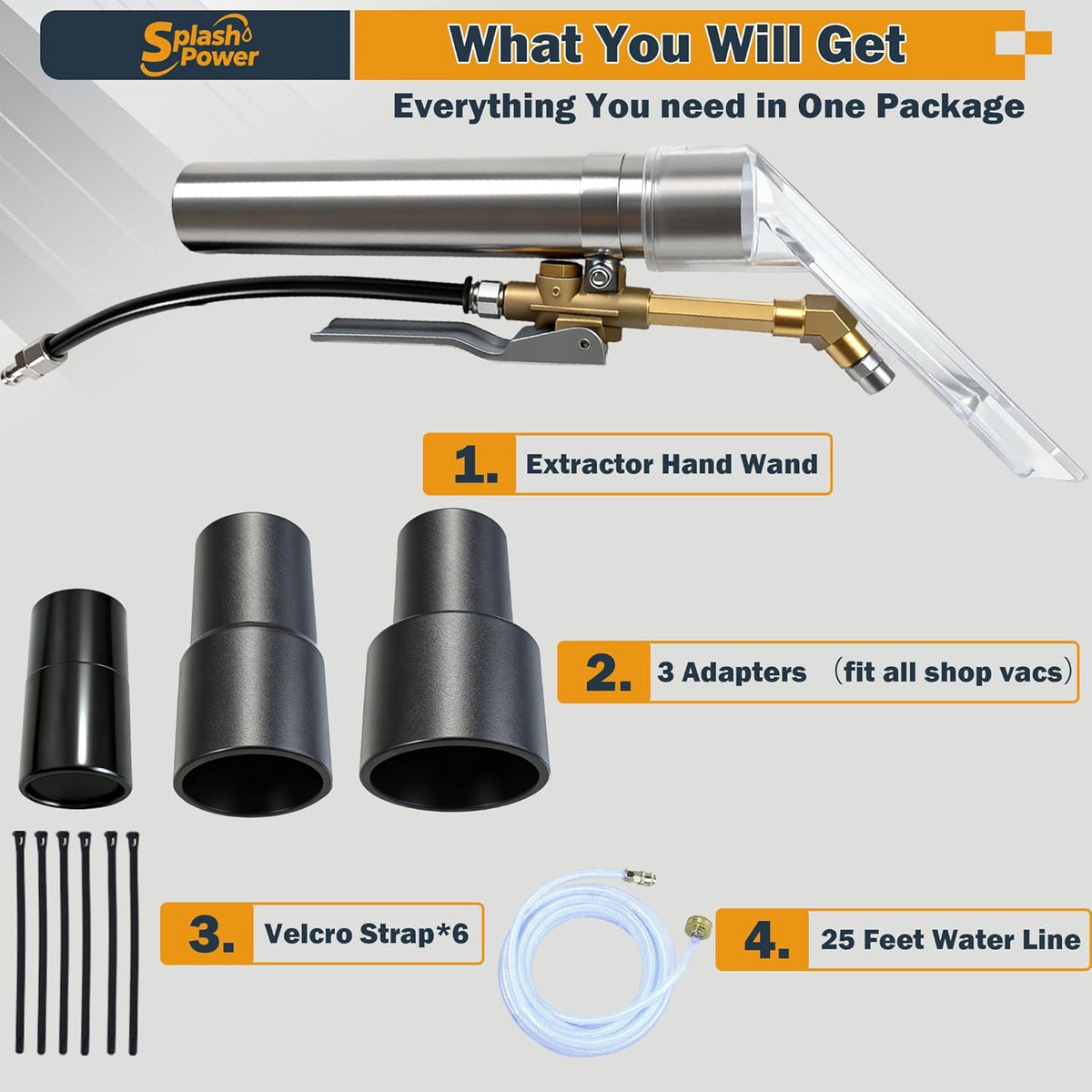Shop Vac Extractor Attachment Kit for Wet/Dry Vacuum, Universal Hose Adapter for Carpet Upholstery Cleaning & Auto Detailing