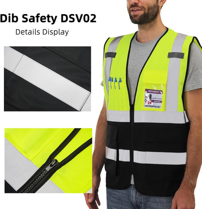 Dib Safety Reflective Safety Vest for Men Women, High Visibility Vest with Pockets and Zipper, ANSI Class 2