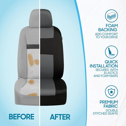 BDK PolyPro Car Seat Covers Full Set in Charcoal on Black – Front and Rear Split Bench for Cars, Easy to Install Cover Set, Accessories Auto Trucks Van SUV
