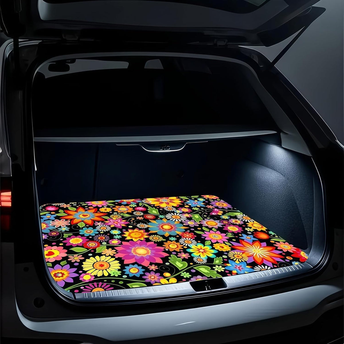 Universal Car Trunk Mat 29" x 39",Purple Colorful Flowers All Weather Trunk Protection Cargo Liner, Durable Cargo Mat Rear Trunk Liner,Stylish Vehicle Interior Accessories Suitable for Most Car Models