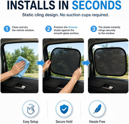 Enovoe Car Window Shades for Baby (4 Pack) - 21"x14" - Sun Shade Blocker, Cling - Glare Shield and UV Rays Protection for Your Child - Side Windows Screens for SUV- Mesh Window Shades for Car Baby