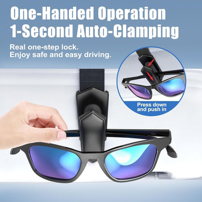 Veharvim Sunglass Holder for Car (One-Handed-Operation, Gentle & Secure Hold, Silicone Padded, Universal Fit, Metal Clip) Visor Sunglass Holder Clip,Visor Sunglass Car (Black, 2 Pack)
