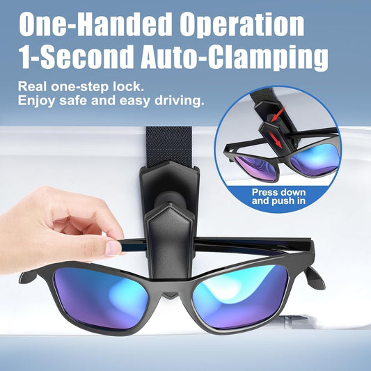 Veharvim Sunglass Holder for Car (One-Handed-Operation, Gentle & Secure Hold, Silicone Padded, Universal Fit, Metal Clip) Visor Sunglass Holder Clip,Visor Sunglass Car (Black, 2 Pack)