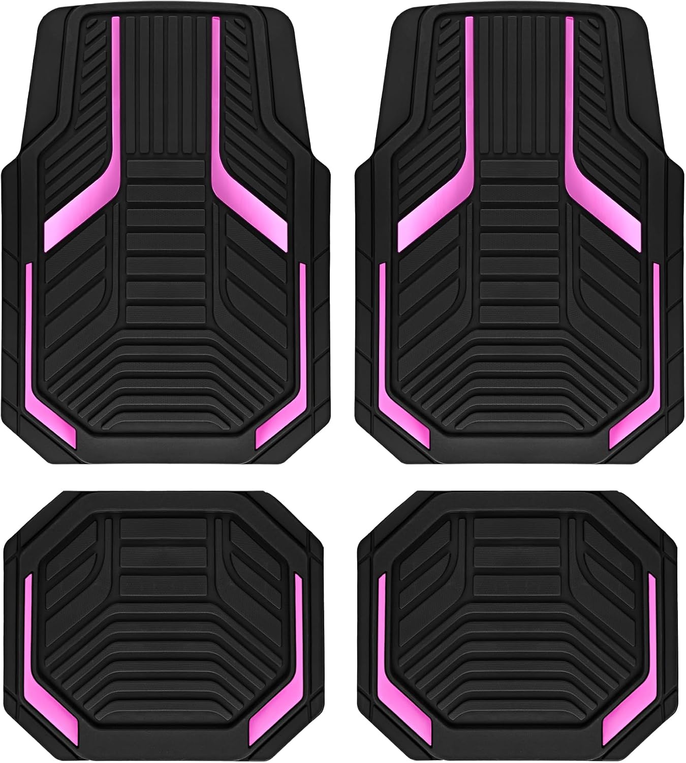 PIC AUTO Heavy Duty Rubber Floor Mats, Purple Aluminum Film Car Mats Set, Front and Rear Car Mats with Anti-Slip Backing, All Weather Protection, Trim-to-Fit for Automotive SUV, Sedan, Van