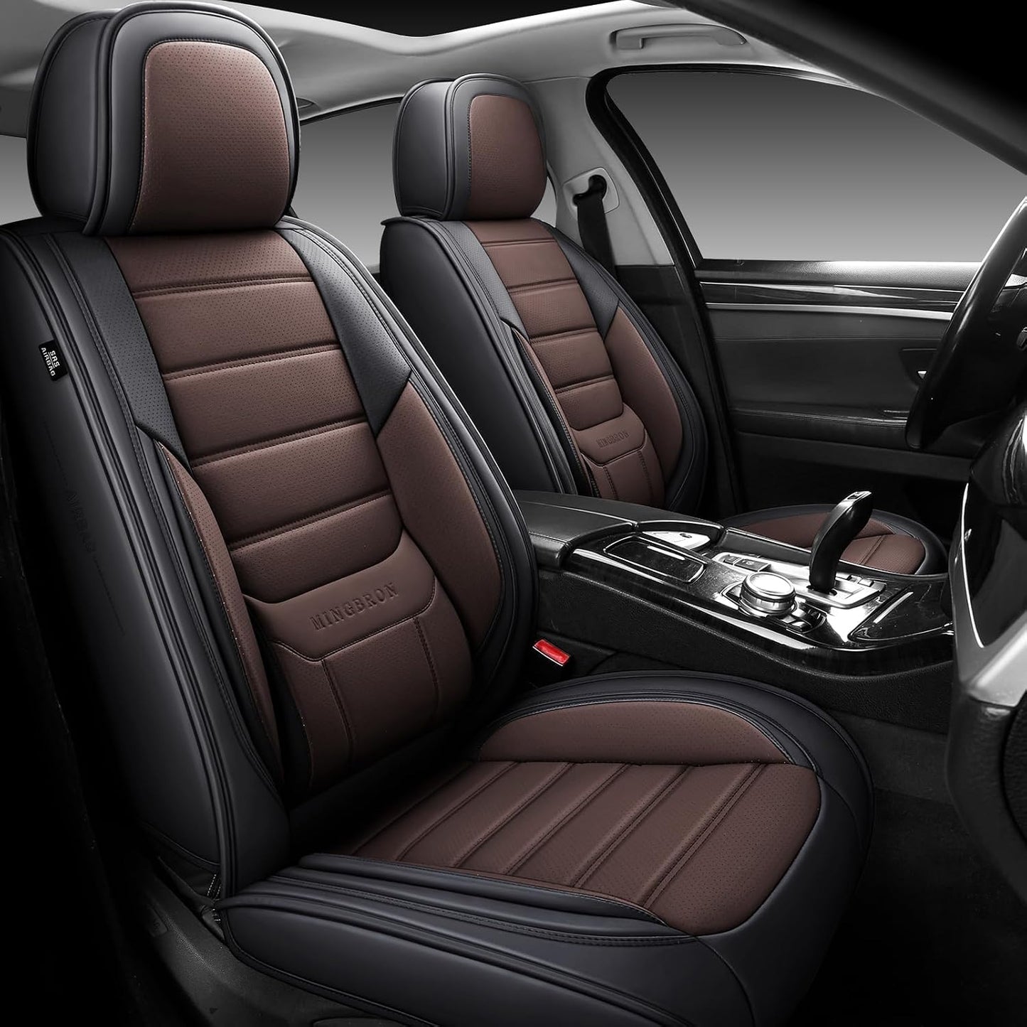 MINGBRON Car Seat Cover Full Set, Leather Car Seat Cover, Waterproof Seat Covers, Car Seat Cushion, Nappa Leather Seat Covers Car Seat Protector Universal Fit Most Cars Black