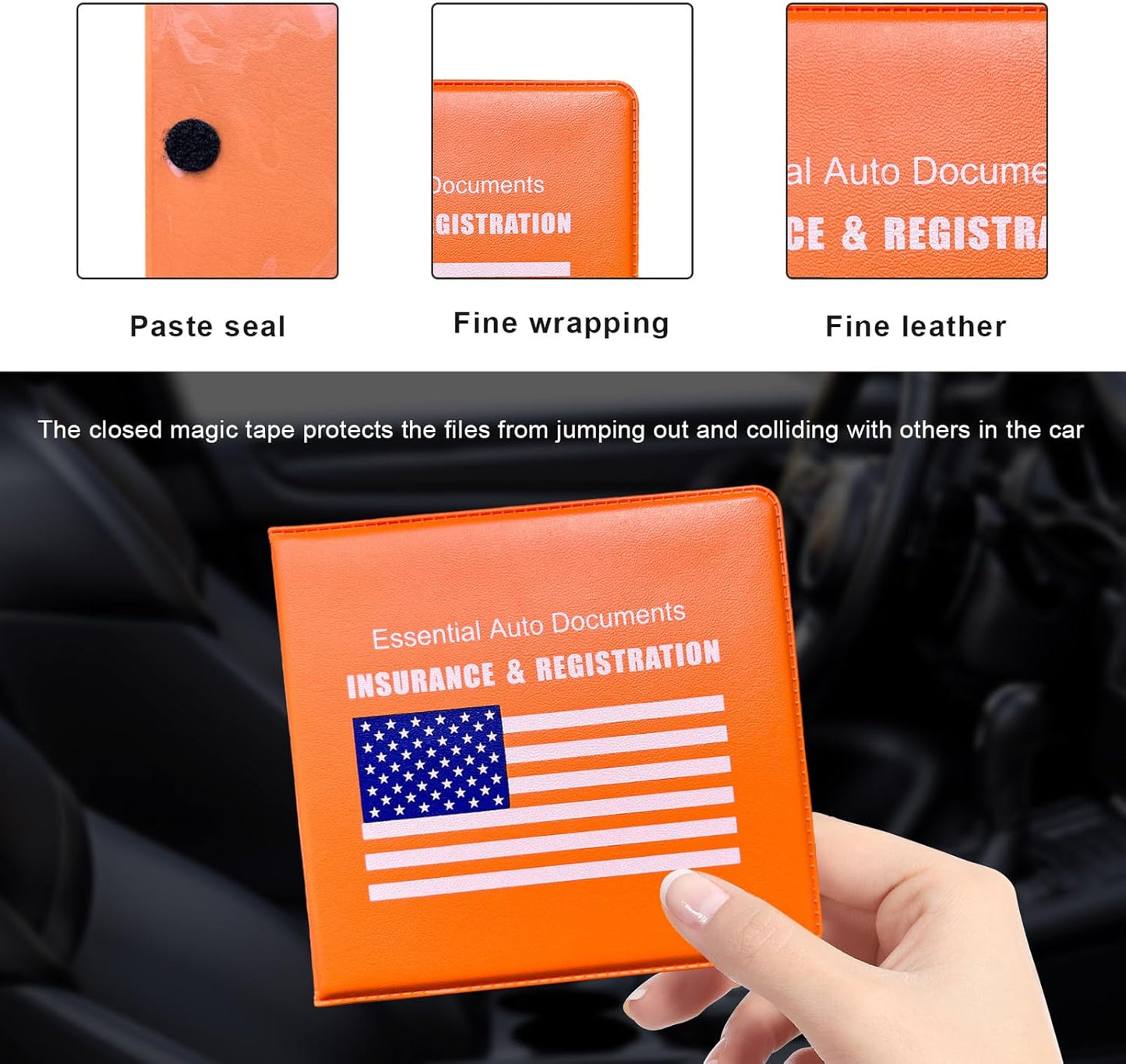 Yourkar 4PCS Car Registration Insurance Holder, Vehicle Glove Box Car Organizer with Magic Tape Closure, Driver License Keeper for Cars, Car Accessories (Big Car, Blue