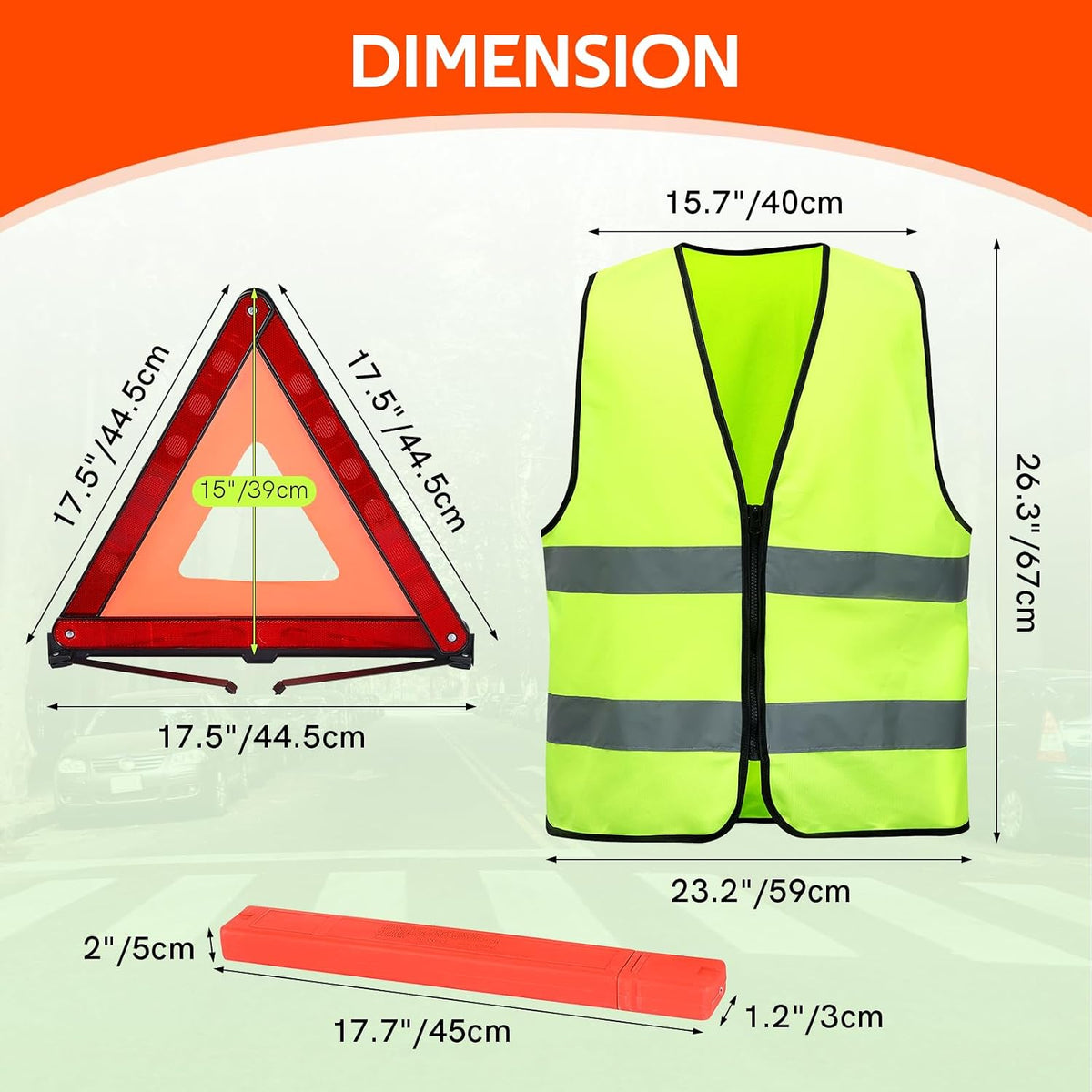 MYFULLY 2 Pack Emergency Warning Triangle and Reflective Safety Vest Set – Foldable Reflective Roadside Triangles, Essential Car Emergency Kit for Vehicle Breakdowns and Road Safety
