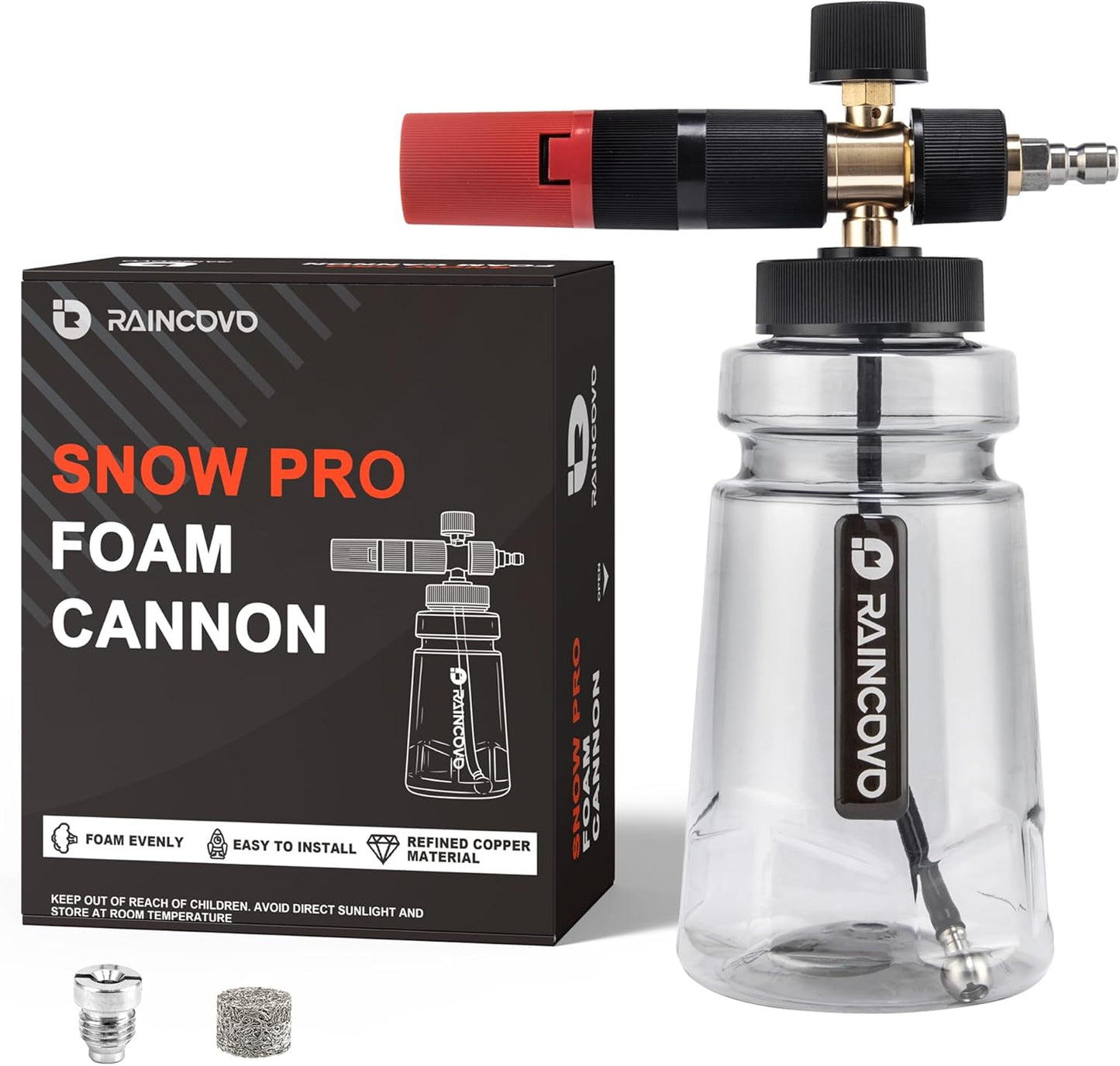 Raincovo Foam Cannon Wide Mouth for Pressure Washer, Thick Snow Foam Lance for Car Wash, Adjustable Soap Cannon with 1/4 Inch Quick Connector, Additional 1.1mm Orifice Nozzle