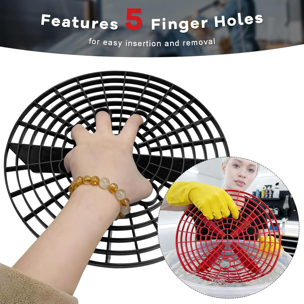 2PCS Car Wash Bucket Insert, Auto Washing Dirt Guard Insert Detailing Cleaning Tool Removes Dirt Debris, Wash Bucket Grit Trap Filter Fits 12 Inch Diameter or 3-5 Gallon Buckets (Black)