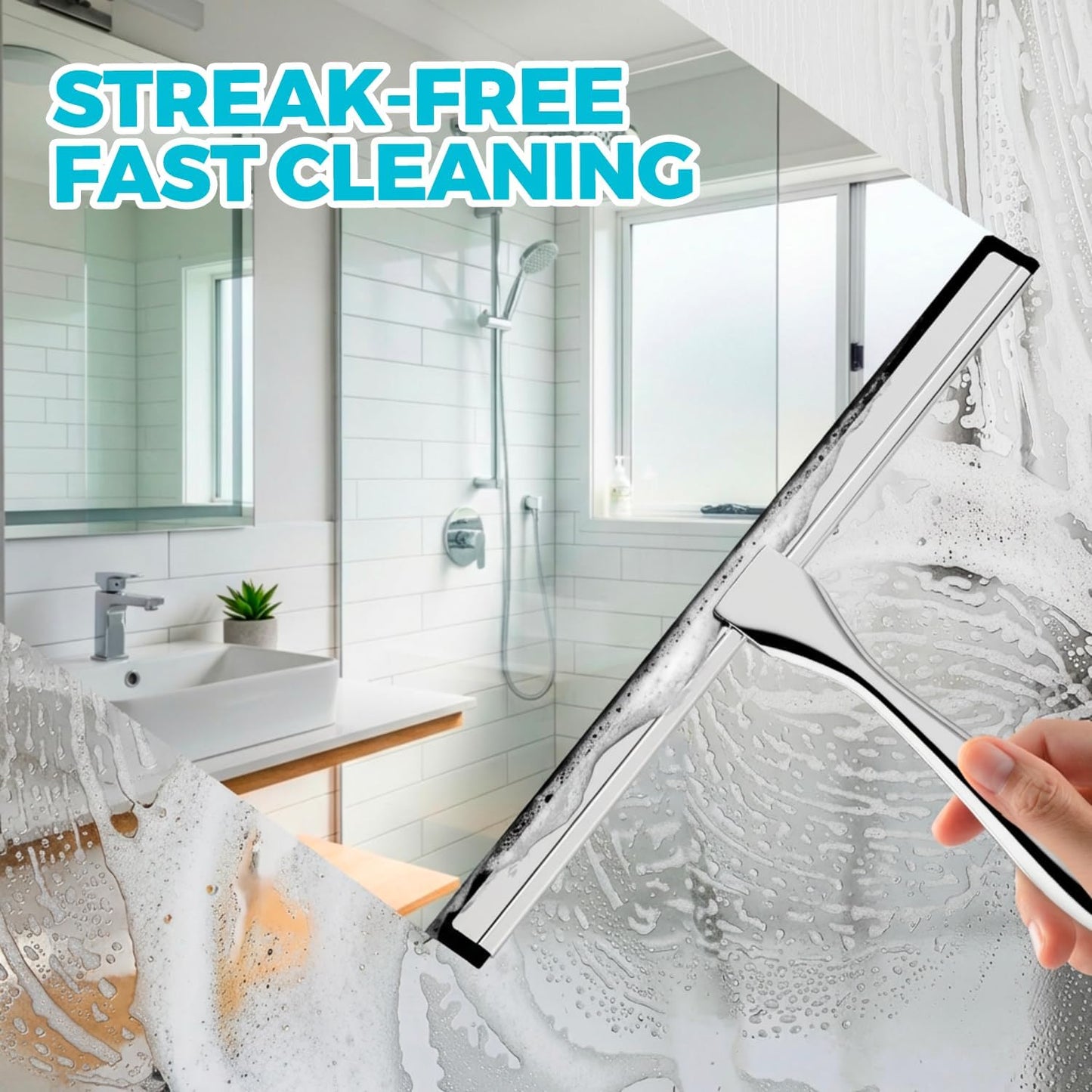 ALFLOD 2PACK Shower Squeegee for Glass Doors, Squeegee for Shower Glass，All-Purpose Tile Walls, Bathroom, Window, Glass and Car Windshield, Mirrors and Kitchen-Stainless Steel, 10 Inches, Silver