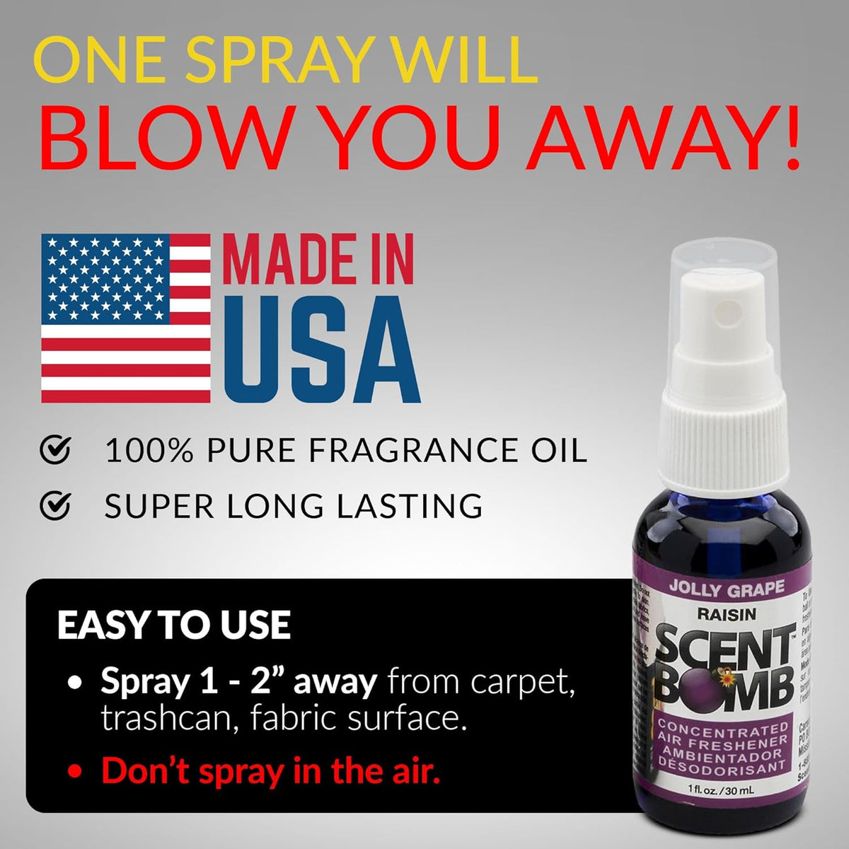 Scent Bomb Air Freshener Spray, Long-Lasting Odor Eliminator - Effective Deodorizer for Home & Car, Fresh Room Spray for Kitchen, Bathroom & Smell Neutralizer - 1 oz Pack of 4, Black Cherry Scent