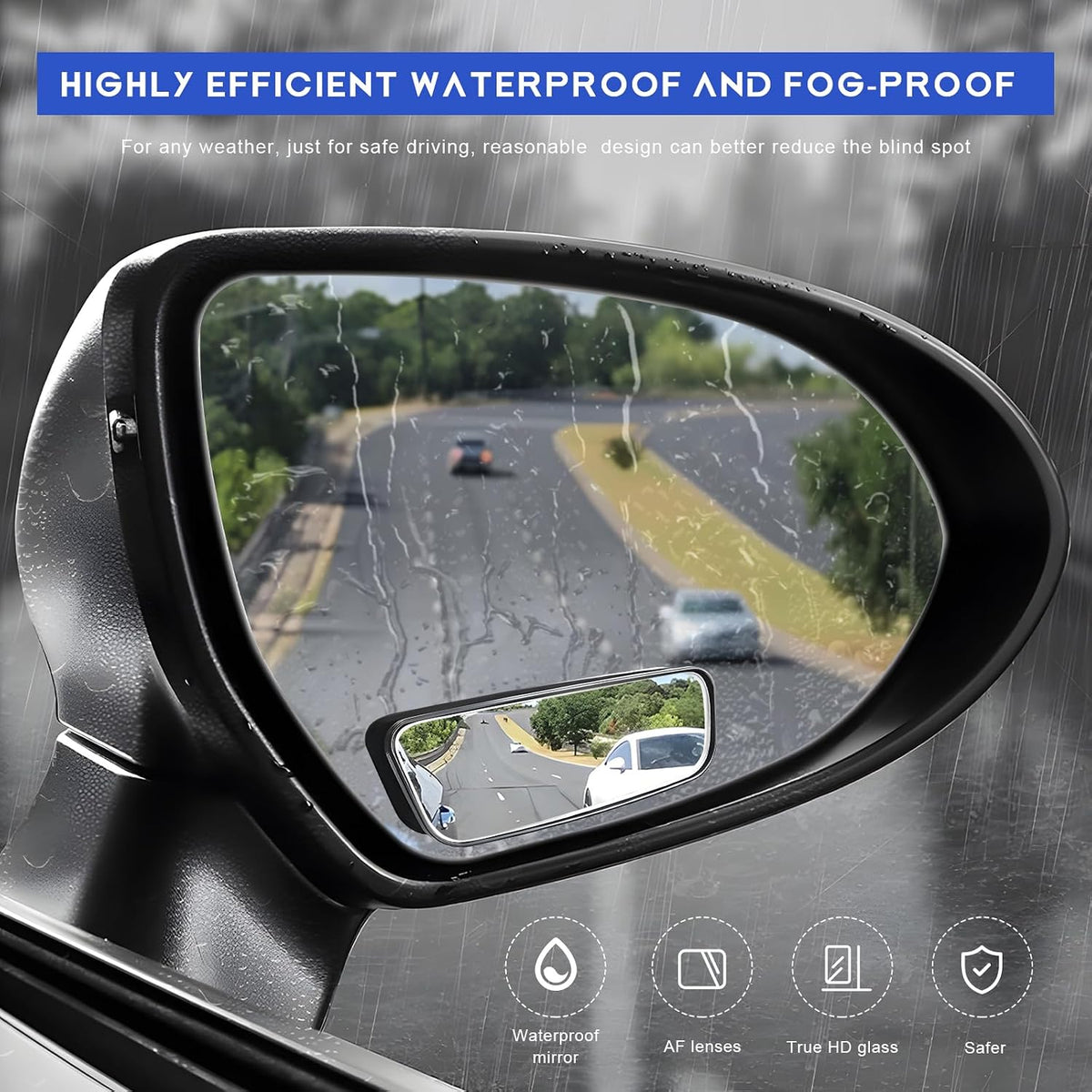 2 PCS Blind Spot Mirror, Adjustable Wide Angle Convex Side Rearview Mirrors, Long Framed Rectangular HD Glass Rear View Mirror for Sedans SUVs Trucks, Car Accessories (Framed Medium)