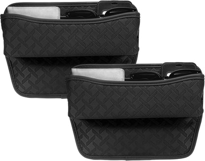 HARFINGTON 2pcs Car Seat Gap Filler Organizer 11.5 x 8 x 2.1 Inch Leather Universal Car Organizer Storage Box Between Seat and Console for Phone Sunglasses Keys, Brown