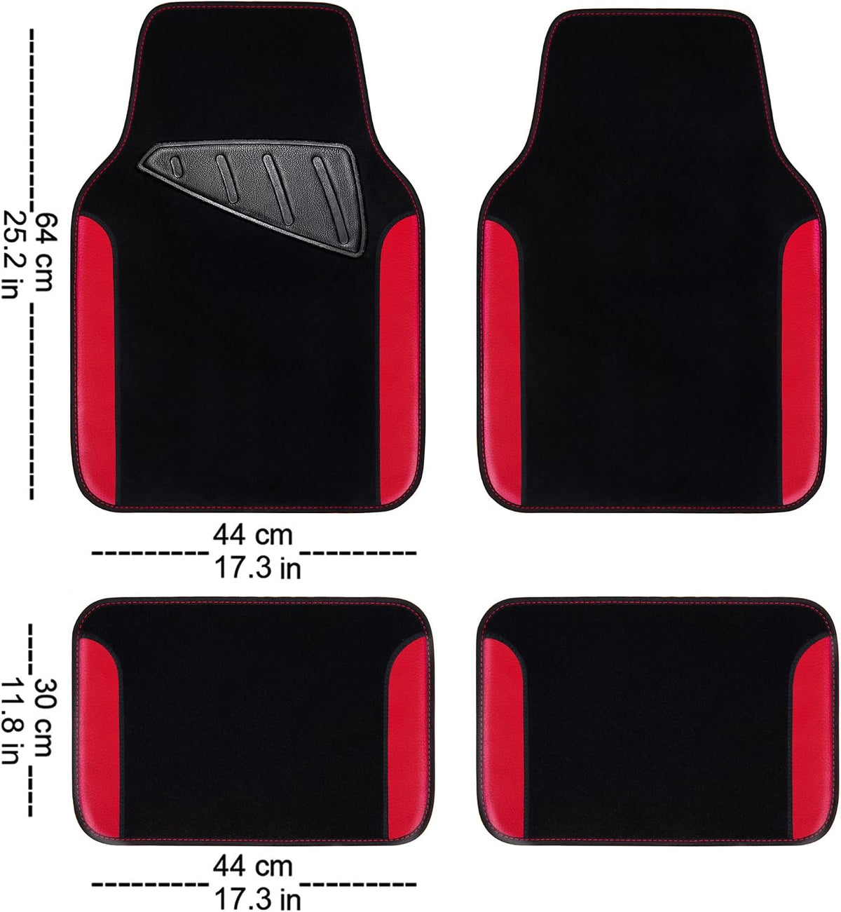 CAR PASS Rainbow Waterproof Universal Fit Faux Leather Car Carpet- Anti-Slip Nibbed Backing Floor Mats for SUV, Vans,Sedans,Trucks, Automotive Set of 4 for Women (Black with Red)