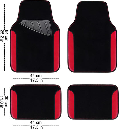 CAR PASS Rainbow Waterproof Universal Fit Faux Leather Car Carpet- Anti-Slip Nibbed Backing Floor Mats for SUV, Vans,Sedans,Trucks, Automotive Set of 4 for Women (Black with Red)
