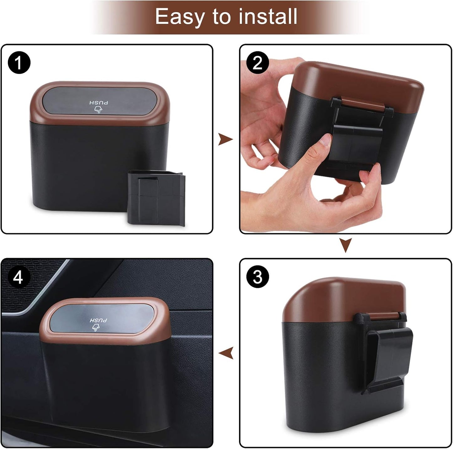 Accmor Car Trash Can with Lid, Mini Auto Dustbin Garbage Organizer Holder 2 Packs, Automotive Storage Container Bin with 60 Pcs Bags for Vehicle, Home, Office