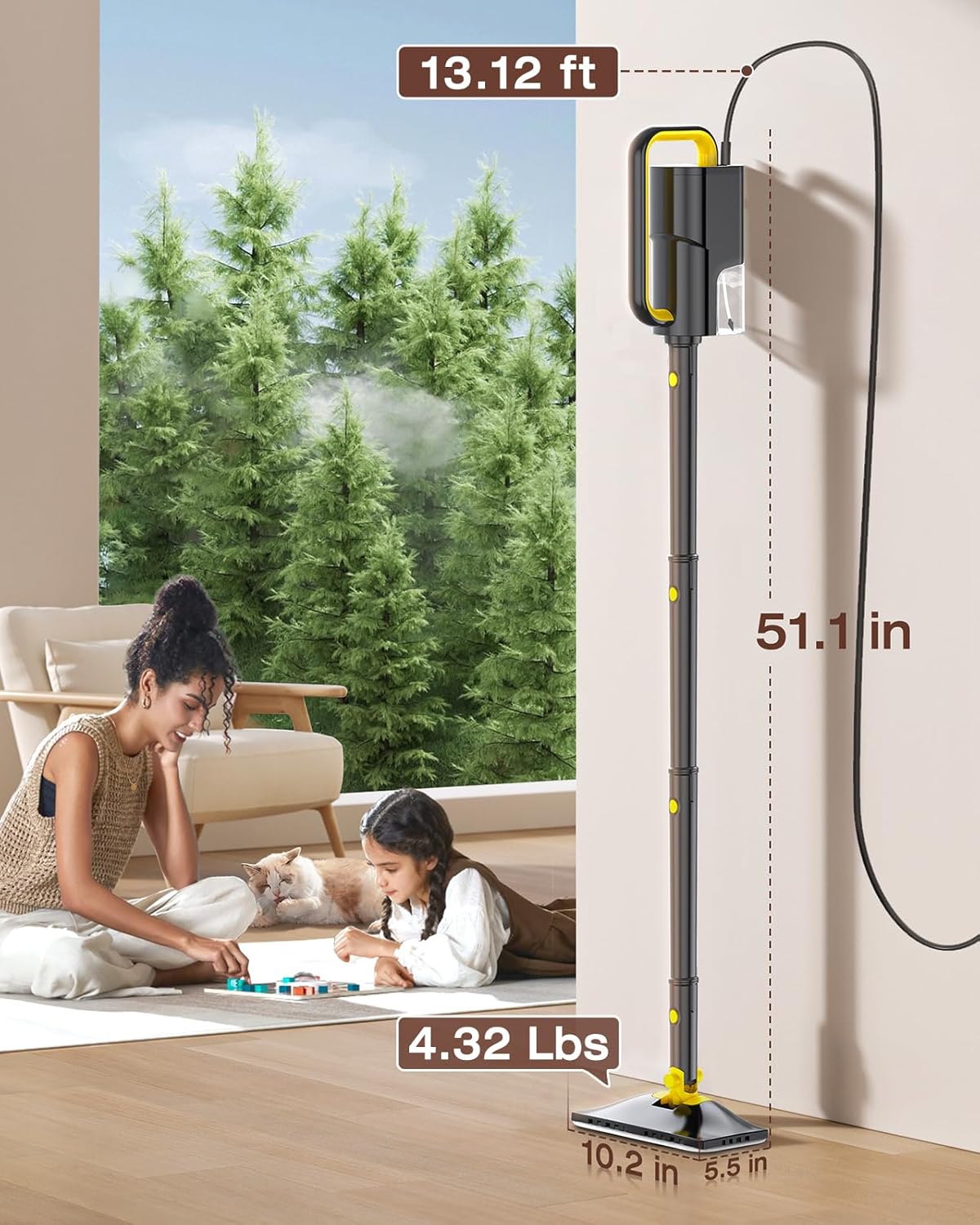 10-in-1 Steam Mop with Detachable Handheld Steamer,350ml Tank, 10s Heat-Up, 248°F Steam Cleaner, 2-Level Control and Swivel Head for Floor,Carpet,Tiles, BBQ grill,Car Accessories Clean White