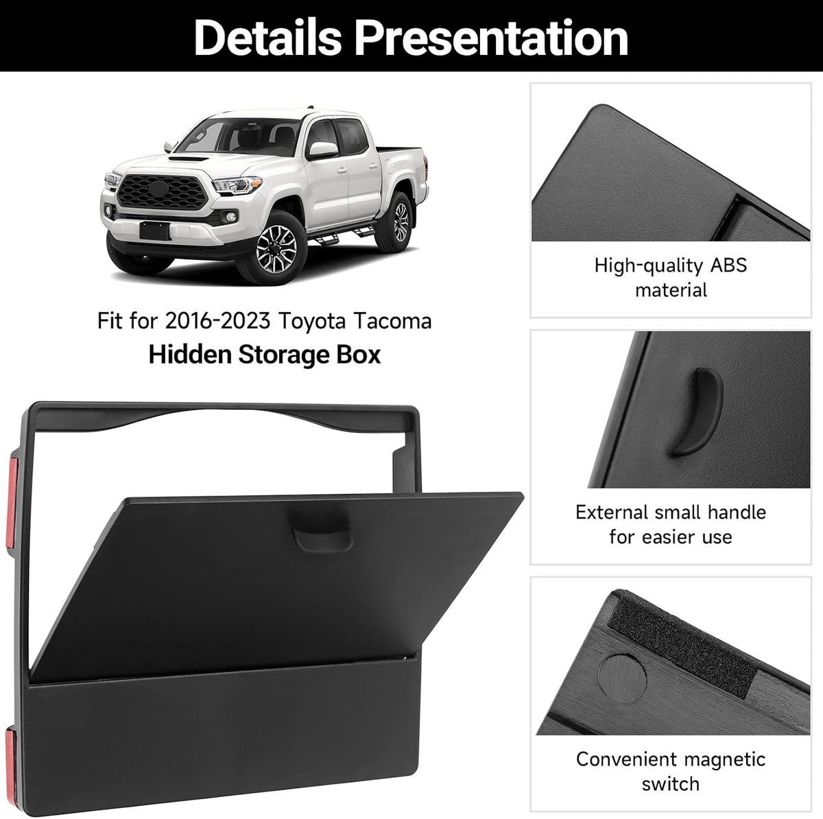 Glove Box Dividers Organizer Compatible with Toyota 2016-2020 2021 2022 2023 Tacoma Accessories Black ABS Material Center Console Organizer