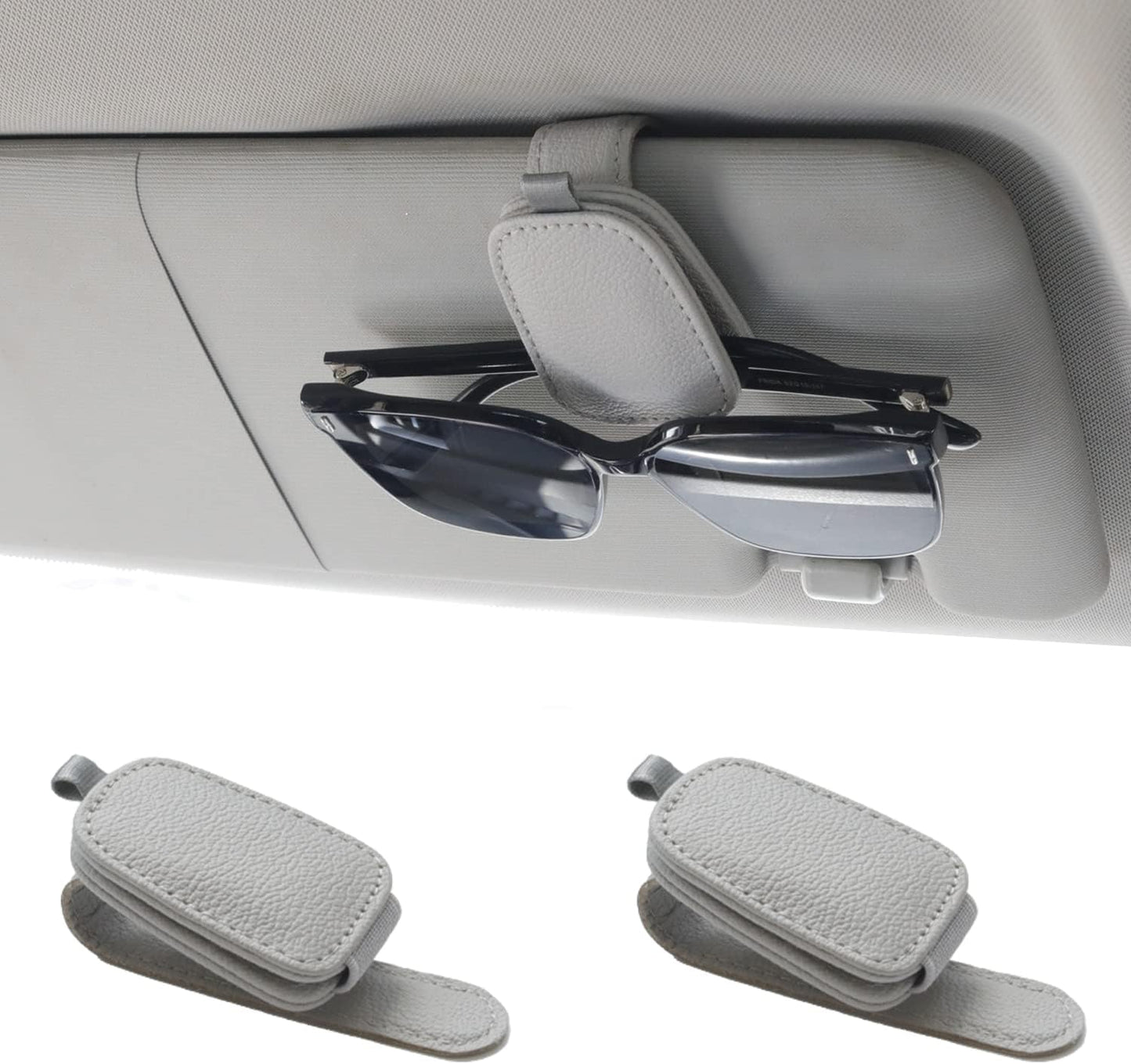 Yuoyar Magnetic Leather Sunglasses Holder for Car, 2 Packs (Black) | Magnetic Car Visor Accessories