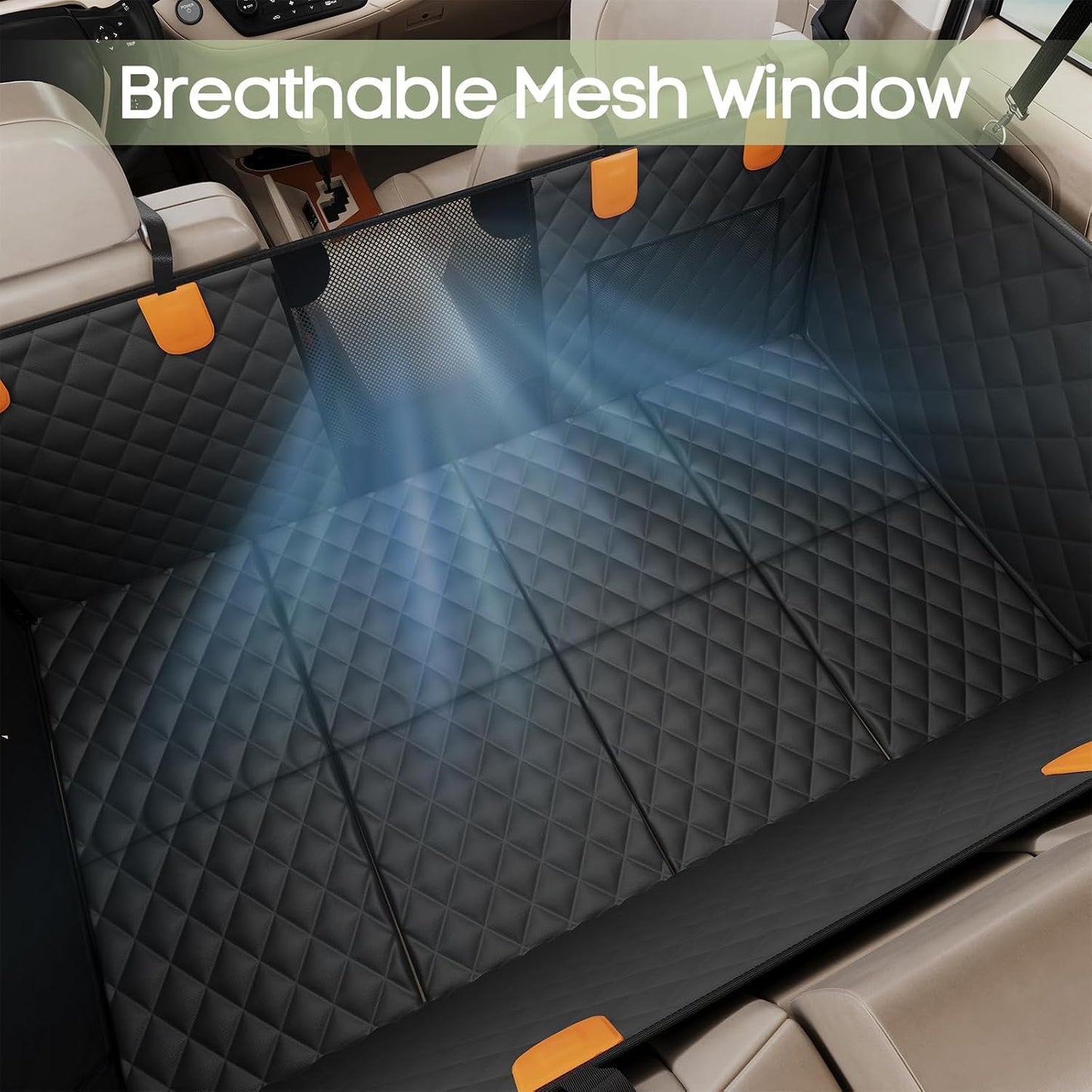Dog Car Seat Cover for Back Seat, Hard Bottom Back Seat Extender Supports 400lbs, Waterproof Rear Seat Pet Cover, Dog Hammock with Mesh Window for Car SUV