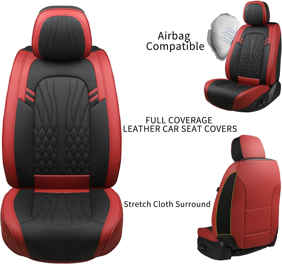 MINGBRON Leather Car Seat Covers,Car Seat Protector Waterproof,Seat Covers Full Set, Car Seat Protectors 5 Seats,Automotive Seat Covers Fit Most Cars Wine Red