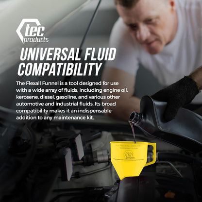 TEC Products FlexAll Long Flexible Funnels - Automotive Oil Funnel with Hose, Durable Nitrile Rubber for Oil Change, Transmission Funnel Fluid, Diesel, Fuel, Gas - Made in USA - Red (16 x 5 Inches)