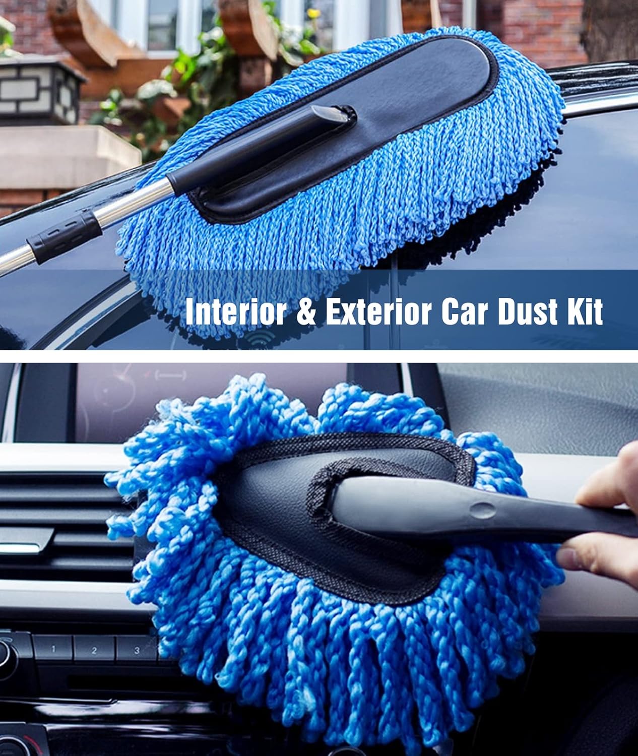 YeewayVeh Car Duster Exterior Scratch Free Microfiber Car Cleaning Brush, Extendable Handle Pollen and Dust Brush for Truck, SUV, Vehicles and Home Cleaning, Gray and Red