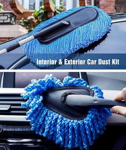 YeewayVeh Car Duster Exterior Scratch Free Microfiber Car Cleaning Brush, Extendable Handle Pollen and Dust Brush for Truck, SUV, Vehicles and Home Cleaning, Gray and Red