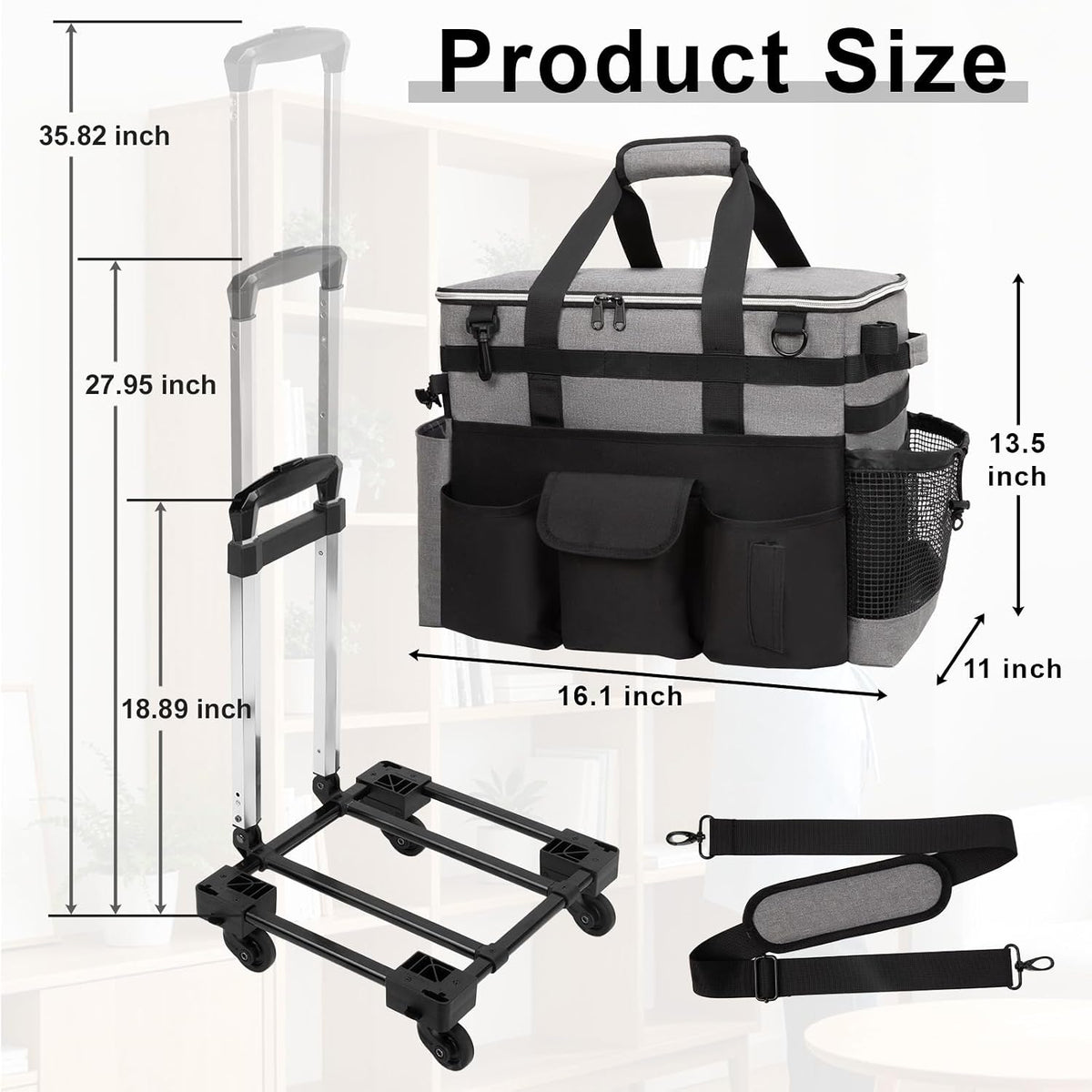 Wearable Large Cleaning Caddy Bag for Housekeeper, Clean Supply Organizer with Adjustable Shoulder, Waist & Handle Straps, Detailing Bag for Kitchen Supplies (Black)
