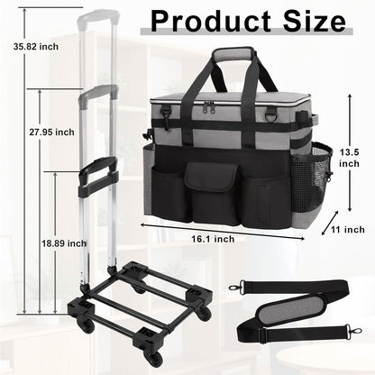 Wearable Large Cleaning Caddy Bag for Housekeeper, Clean Supply Organizer with Adjustable Shoulder, Waist & Handle Straps, Detailing Bag for Kitchen Supplies (Black)