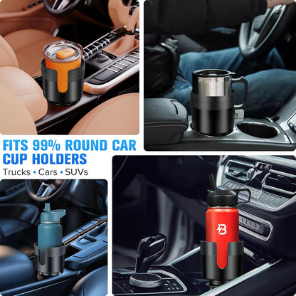 Car Cup Holder Expander, Automotive Cup Holders for Car with Adjustable Base and Rubber Pad, Fits Most Bottles 20-40 oz (3.4"–3.8" Diameter), Black
