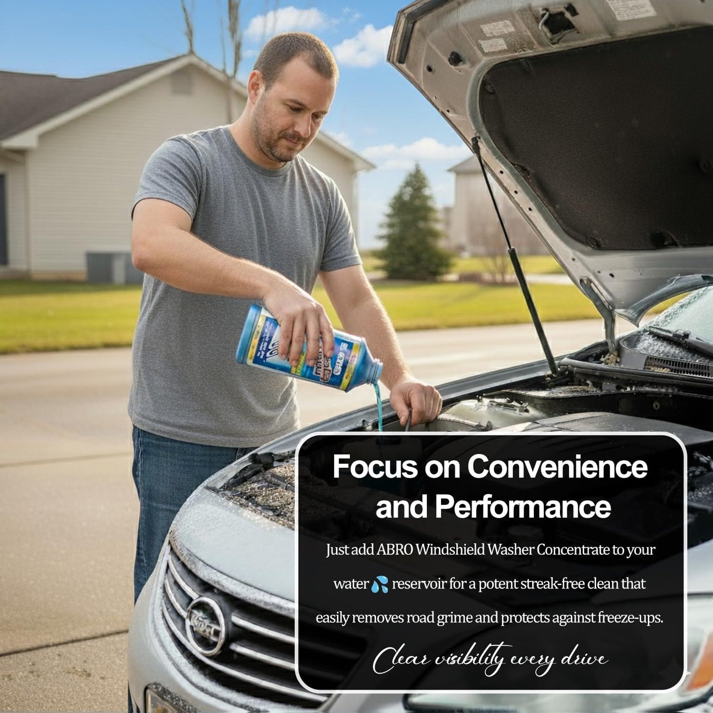 ABRO Windshield Washer Fluid Ready to Use Formula - 1 Gallon, Pre-Mixed, Streak-Free Cleanliness, 2-In-1 Removes Bugs & Tar