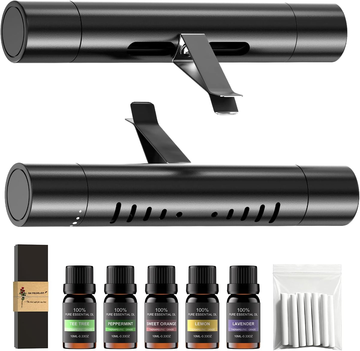 2 Packs Custom Car Air Freshener Diffuser Vent Clips with 12 Refill Sticks for Cars, Office, Kitchen, Bathroom, Pet Basic Refillable Kit Essential Oil Diffusers Car Accessories for Women Men