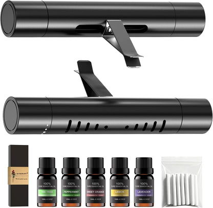 2 Packs Custom Car Air Freshener Diffuser Vent Clips with 12 Refill Sticks for Cars, Office, Kitchen, Bathroom, Pet Basic Refillable Kit Essential Oil Diffusers Car Accessories for Women Men