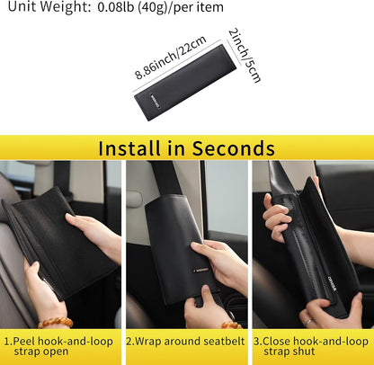 2PCS Car Seat Belt Cover Pad Extra Long 13 Inch, Car Seat Shoulder Strap Pads, Thick Leather Seatbelt Cushion Protect Neck & Shoulder, Universal Car Seatbelt Covers Pad for Most Vehicles (Black)