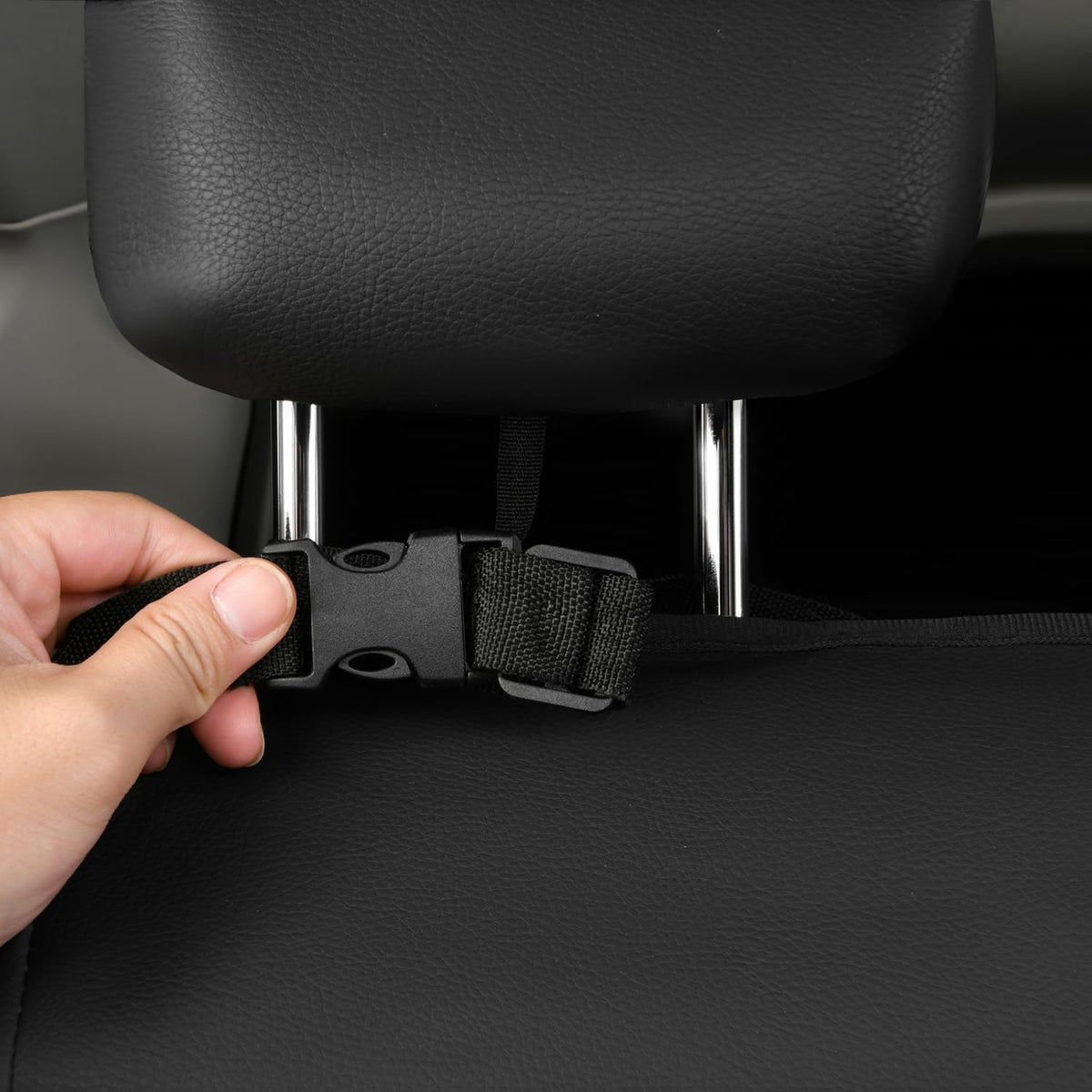 CAR PASS Universal FIT Piping Leather Two Front Seat Covers, Waterproof Faux Leather for SUV Sedan Van Truck, Airbag Compatible,Reserved Opening Holes for Headrest Covers. (Black red)