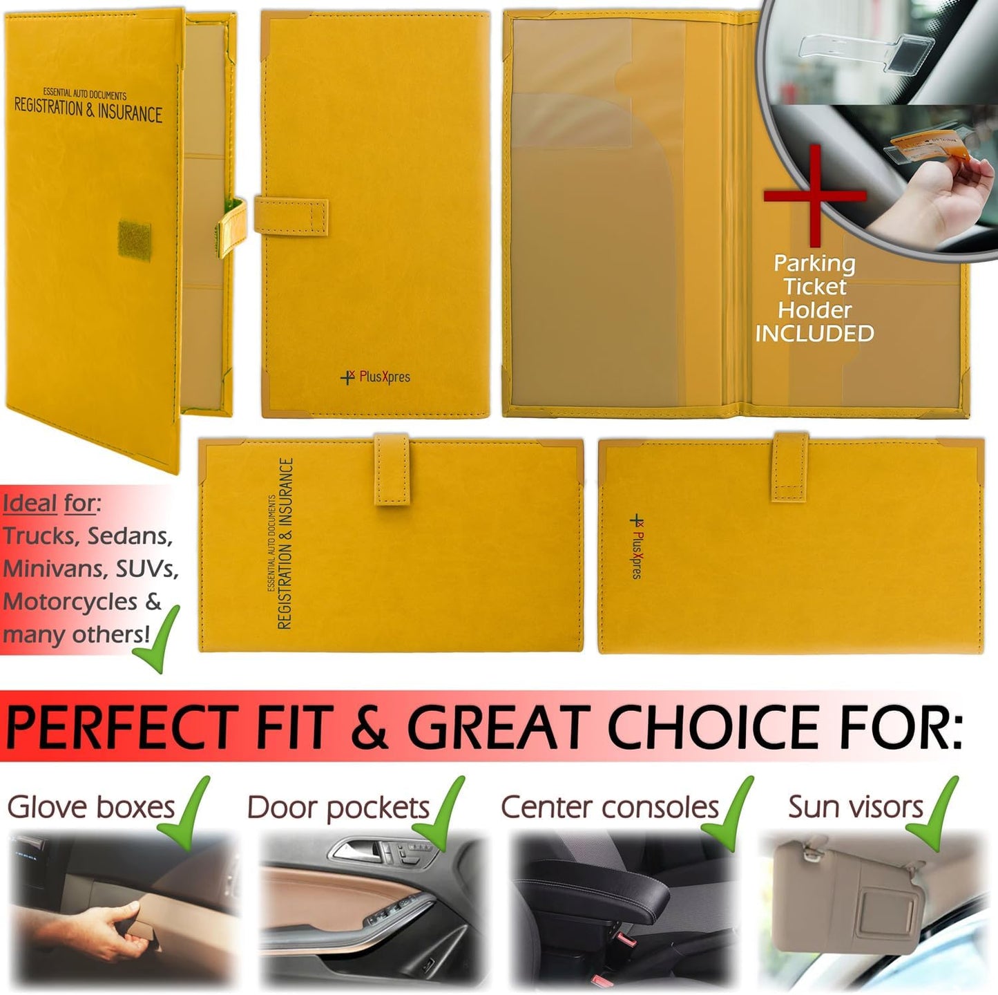 Auto Insurance and Registration Card Holder - Vehicle Glove Box Document Organizer - Car Essential Paperwork Holder for DMV, AAA, Contact Information Cards - Premium PU Leather Wallet Case - Black